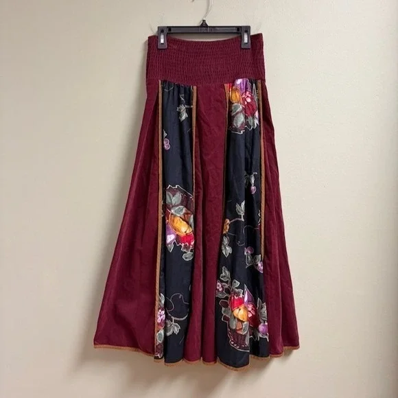 Jeanne Marc Vintage Cottage Renaissance Corduroy Patchwork Maxi Skirt Size P 4/6 - Picture 1 of 5